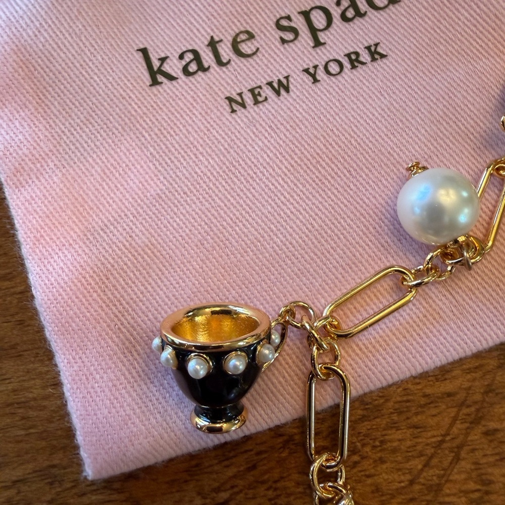 Kate Spade Gold and Black Teacup Charm Bracelet